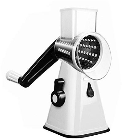 PIAOLING 3 en 1 Vegetable Slicer Mandoline Swift Rotary Drum Rallador Nut Shredder Veggie Cortador Peeler Spiralizer Cheese Chopper (Color : White)