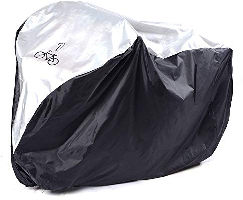 Copri Bicicletta Bici Copribici Impermeabile Esterno al Coperto Anti-Polvere UV Protezione, Telo Protettivo Copertura, Argento Nero (1-3 Bici Selezionata),1 Bike