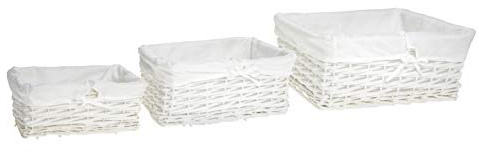 HERSIG - Set 3 Pongotodos Mimbre Natural | Cesta Mimbre Rectangular con Forro, sin Asas - Color Blanco