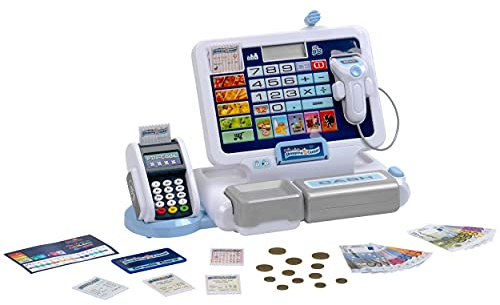 Theo Klein 9324 Tablet-Kassenstation I Spielkasse mit Sound und abnehmbarem Tablet, POS-Terminal mit mechanischer Funktion, Scanner und Spielgeld I Spielzeug für Kinder ab 3 Jahren