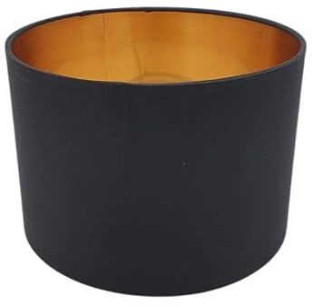 Lampenschirm E27 Rund Retro Vintage Schwarz Gold – Stofflampenschirm Textilschirm Ersatzschirm für Tischlampe, Pendelleuchte, Stehlampe, Deckenleuchte – Ersatz Lampenschirm für E27 Fassung