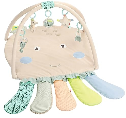 Fehn 054149 Coperta per attività ludico educative 3D con polpo, gioco divertente per toccare e afferrare, per neonati e bambini da 0+ mesi, dimensioni 120 x 80 cm