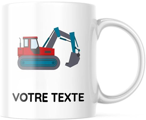 Bagger-Tasse mit Namen personalisiert, Kinder-Keramik 330 ml | Tasse mit Bagger und Wunschname – Geschenk für kleine Baumeister zu Einschulung und Geburtstag