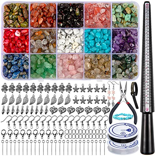 HONGTEYA 15 Colors Crystals Beads Jewellery Bracelet Making Kit | 801 Pcs natural gemstone chip beads irregular crystals pieces 5-7mm friendship bracelet necklace earring making kit DIY craft