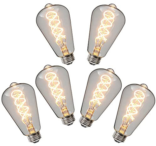 Ruihua 6 Packungen E27 4W Klarglas Doppelt Spiralförmige Flexible Glühbirne ST64 Vintage LED Glühlampe,Warmweiß 2700K 400LM Nicht Dimmbare Retro Edison LED Energiesparlampe