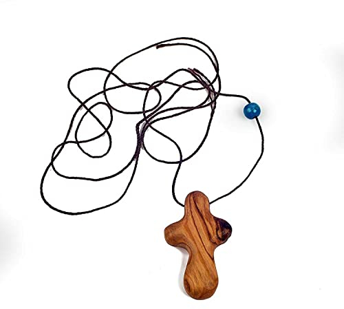 SHUCK24 Authentisches Handschmeichler Kreuz am Band aus Olivenholz. Katholisches Taschen- BZW. Handkreuz, Handgemacht in Jerusalem.