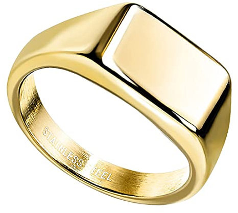 Taffstyle Rechteckiger Siegelring Edelstahlring für Herren und Damen | Modernes poliertes Design, zeitloser stilvoller Schmuck Elegantes Design – Silber Schwarz und Gold Farben