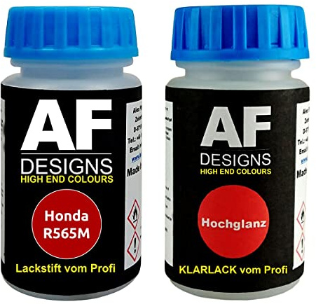 Alex Flittner Designs Stylo de retouche compatible avec Honda R565M Premium Crystal Red Metallic + Set de peinture automobile comprenant vernis transparent et peinture de base, 50ml chacun