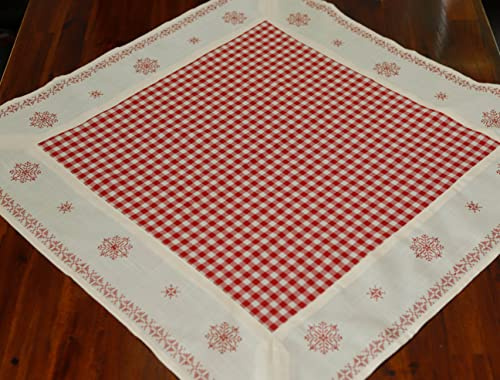 Landhaus Tischdecke Karo rot weiß Bestickt 85x85