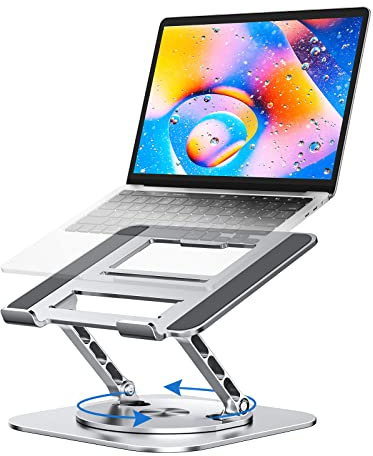 MCHOSE Laptop Ständer, Ergonomischer Verstellbarer Laptop Stand, Laptopständer mit 360°-Drehung, Aluminium-Laptopständer für den Schreibtisch Kompatibel mit MacBook Air, 10-17 Laptops, Silber