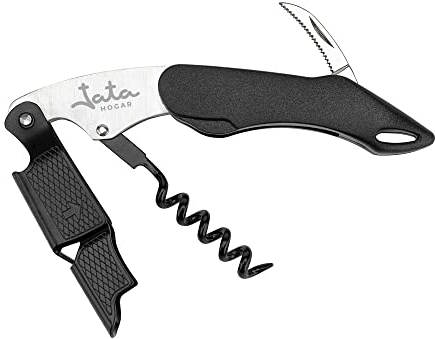 Jata HVIN2203 - Abridor de Vino, Sacacorchos con doble palanca con dos impulsos, Aguja espiral reforzada, Incluye navaja cortacápsulas y abridor de tapones, De acero inoxidable, ABS