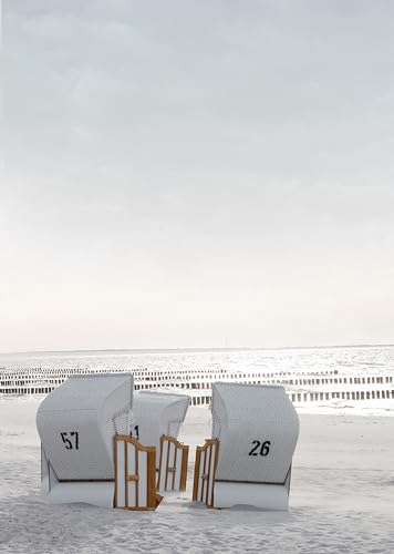 artissimo, Design-Poster auf Holz, ca 20x30cm, PE6692-PA, Dekopanel: Strandkörbe, Bild, Deco-Panel, Wandbild, Wanddekoration beige, Meer und Strand