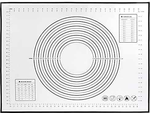 Silikon Backmatte mit Skala, 80 x 60 cm Groß Antihaft Rutschfest Backunterlage Ausrollunterlage Teigausrollmatte für Ausrollen Teig, Backen, Tortenkruste, Pizza und Keksen(Schwarz)