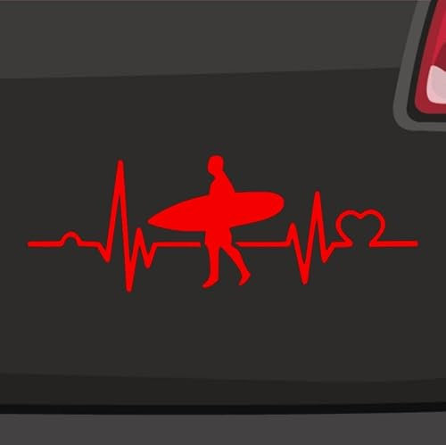 Generisch Herzschlag Surfer Aufkleber Sticker Wellenreiten Hawaii Australien Fun 10x3,5cm Farbe: Rot