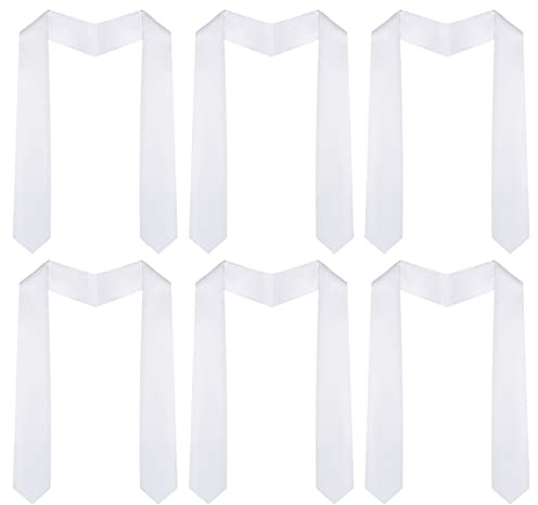 Tongcloud 6pcs 70 Inch Unisex Graduation Stole Sash Adult Plain Sublimation Graduation Stole Plain Satin Stole for Men Women(White)