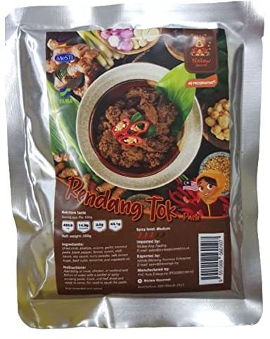 Instant Rendang Tok Paste for All Meat (or Seafood) from Balik Pulau, Medium Level Spiciness, From Penang Island, Malaysia, 250g Each, Halal, Expiry:23rd Jul 2027