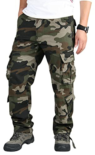 Onsoyours Hommes Printemps Automne Léger Pantalons Simple Style Longs Cargo Combat Pantalon Hommes Mode Travail Camo Armée Militaire Tactique Multi Poches Pantalon