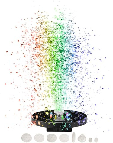 Royal Gardineer Solar Wasserspiel: LED-Solar-Springbrunnen, 3 W, 7 Farben, 8 RGB-LEDs, 1.500 mAh, 6 Düsen (Teich Springbrunnen, Teich groß, Set)