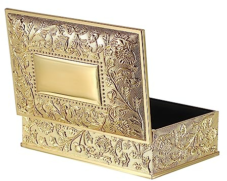 Hipiwe Vintage Golden Jewelry Box Small Trinket Storage Box Rectangle Treasure Chest Case Earring Ring Necklace Organizer Decorative Keepsake Box Birthday Gift for Women
