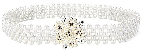 JK Home 3.2cm de Large Ceinture Perle Blanche Floral Cristal