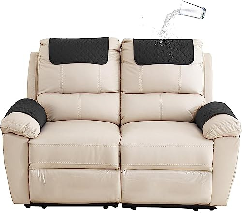 Bieyaet Armlehnenbezüge, Sofa Armlehne Kopfstützenbezug Für SesselSofadecken für Sitzfläche, Sofaschoner rutschfest, Sesselschoner für Relaxsessel (Schwarz,2-Sitzer Liege | 4 STK)