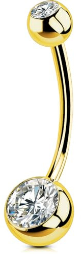 OUFER Barre dell'Ombelico 14G 316L Acciaio Inossidabile Oro - Gioielli Extra Lunghi Internamente 14mm - Anello dell'Ombelico - Body Piercing