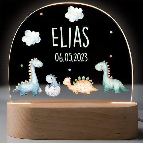 Kidsmood – Individuelles Dino Nachtlicht für Babys – Nachttischlampe mit abenteuerliches Dinosaurier Design – Dimmbare Nachtlampe für Kinder – Personalisierte Geschenke für Jungen & Mädchen zu Geburt