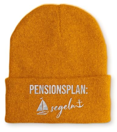 tshirtladen Spruchmütze Strickmütze Pensionsplan Segeln Wintermütze Mütze lustige Beanie mit Stick, Farbe: Mustard