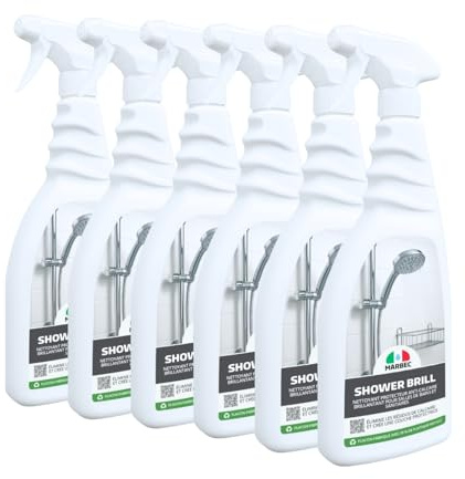 MARBEC SHOWER BRILL 750MLX6PCS Détergent anticalcaire pour salle de bain, protecteur anti-goutte, pour céramiques et verres, réduit le calcaire et les résidus, entretien quotidien facile.
