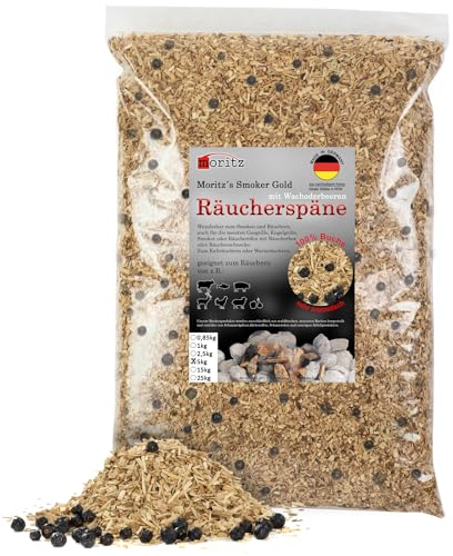 Moritz 5 kg di trucioli di faggio con ginepro, 0,75 – 2 mm, affumicatura a freddo di pesce, carne, formaggio, verdure, anche per barbecue, barbecue – farina affumicata