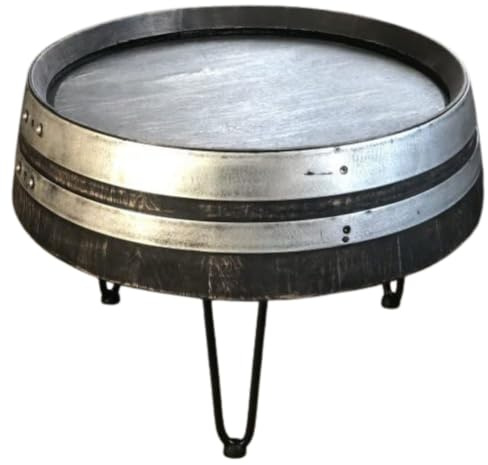 Fass-Schmiede Weinfass Couchtisch Dreibein Sofatisch Beistelltisch (Groß: 55cm, Shabby Black)