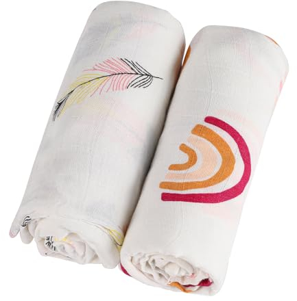 KAKU NANU Baby Pucktuch Babydecke Musselin Spucktücher 2er Set 100% Baumwolle 110x120 cm,Dünne Atmungsaktive Mullwindeln Baby Wickeltuch für Neugeborene Junge und Mädchen Regenbogen