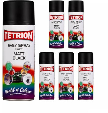 Tetrion Easy Spray Matt Black Paint Aerosol 400ml (Pack of 6) – Fast-Drying, High-Coverage Spray for Interior & Exterior Surfaces, Providing a Smooth, Durable, and Professional-Quality Finish