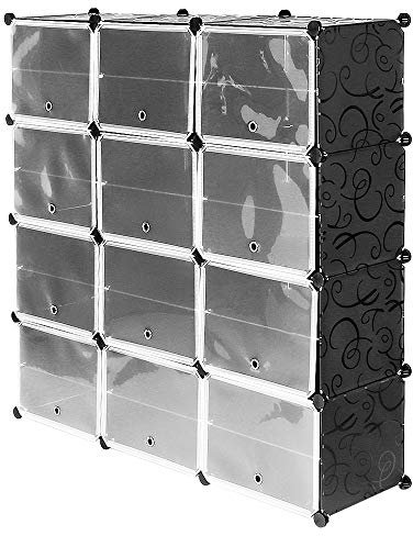 Belfoyer 8-lagiger 12-türiger Kunststoff-Kleiderschrank – Schwarz – PP-Material – feuchtigkeits- und staubdicht – multifunktionale Aufbewahrung – freie Kombination – einfache Installation
