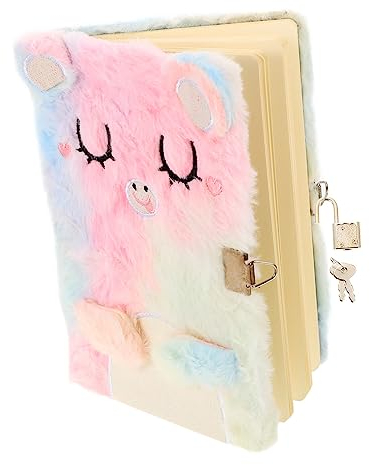 WOONEKY Plüsch Notizbuch Mit Schloss Süßer Cartoon Stil Liniertes Für Mädchen Perfektes Für Kleine Prinzessinnen Und Kreative Köpfe Fuzzy Und