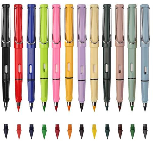 shwcbf Ewiger bleistift ohne tinte,Tintenloser Bleistifte,Ewiger Bleistift Mitradiergummi12Farben,Ohne Ewige Tinte,Mit 12 Bleistiften Mit Austauschbarem Kopf,Wiederverwendbar