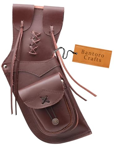 Bantoro Crafts Cuero marrón Cuero Tradicional Lado Derecho Cintura Tiro con Arco Carcaj Flechas Soporte Cintura/Cadera Colgante Tiro Caza Hombro Cinturón Bolsa Arco