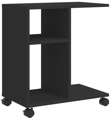 vidaXL Beistelltisch mit Rollen, Sofatisch mit Stauraum, Couchtisch für Schlafzimmer Wohnzimmer, Nachttisch Rolltisch, Schwarz Holzwerkstoff