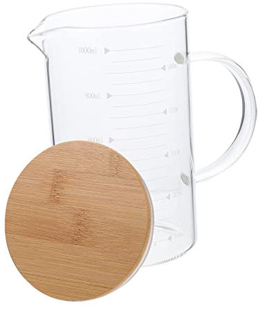 CHFYIJYHM 1 Set Glass Graduated Cup Glass Pitcher with Lid Glass Beakers Clear Coffee Mugs Coffee Mixing Pitcher Creamer Pitcher Kitchen Measuring Cup Glass Transparent Scaled Glass Mug Food (Color :