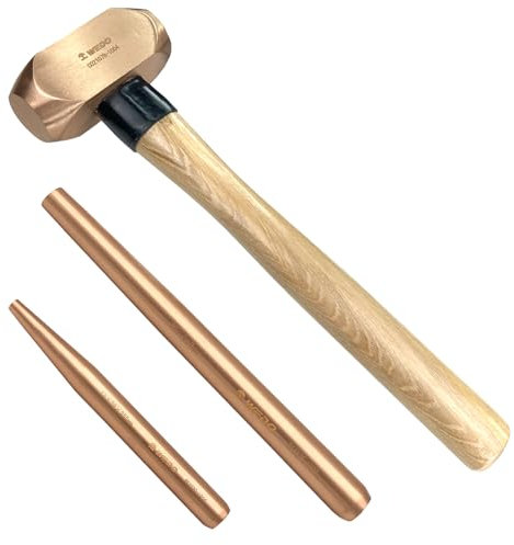 WEDO Marteau en cuivre de 0,9 kg avec manche en bois et 2 poinçons en cuivre béryllium, forgé sous pression, résistant à la corrosion, norme DIN