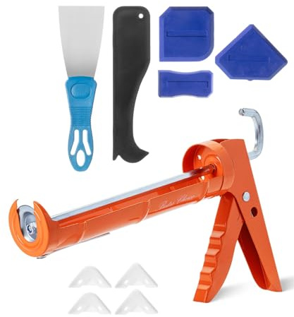 Bates- Caulk Gun Kit, 10:1 Thrust Ratio, Caulking Gun, Caulk Remover Tool, 2 Inch Stainless Steel Putty Knife Scraper, Finishing, Smoothing & Grout Removal Tool, Caulking Tool Kit