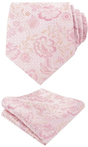 Alizeal Mens 3.15'' Colorful Flower Pattern and handkerchief Necktie Set, Light Pink