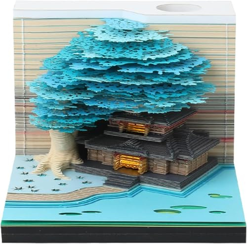 Starnearby 3D-Notizblock, 3D Kalender Abreißen 2025, 2025 Tischkalender-Notizblock mit Licht, Kreative Magic Baum Haftnotizen, Papierskulptur Desktop Ornament (Blau Baum mit Licht)