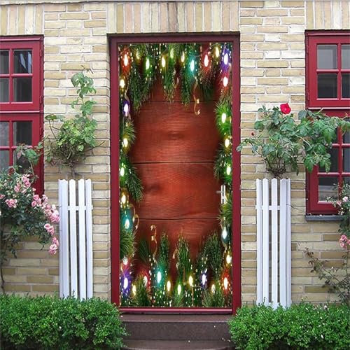Türtapete Selbstklebend 77x200 cm Türfolie Selbstklebend Weihnachten Türaufkleber Türposter Hölzern Türsticker Fototapete 3D Effekt für Schlafzimmer Wohnzimmer Küche 3531A