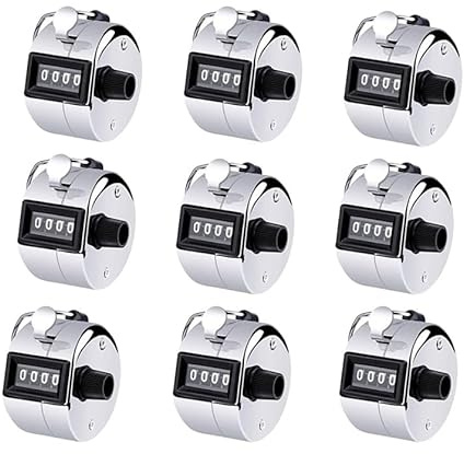 Hitopin 9 Stücke Mechanischer Handzähler, Handzähler Zähler, Finger ZäHler, Klicker SchrittzäHler, 4-Stelliger HandzäHler, für Sport, Schule, Training, Verschiedene Datenstatistiken (Silber)