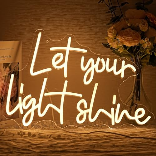 LMSIGNLY Let Your Light Shine Neon Schild für Wand Deko Warme Weiße Buchstabe Neon Licht Dimmbare Buchstabe LED Schild für Bar Religiöse Christliche Kirche Geschäft Wandkunst Dekor