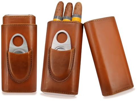 Zigarrenetui für 3 Zigarren, Leder Zigarren Etuis, Humidor Zigarren mit Zigarrenschneider, Reise-Zigarrenetui Tragbarer mit Zedernholz Ausgekleidet, Zigarren-Etui für Reise Kurztrips