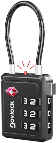 NovLock Suitcase Padlocks, TSA Approved Luggage Locks, Travel Padlocks | Easy to Read, Set & Use, Inspection Indicator, Flexible Cable, TSA 008 Lock, for Suitcases, Backpacks, Zippers, 1-Pack Black