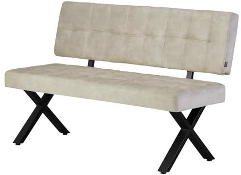 B&D home® Sitzbank Karen 140cm – gepolsterte Esszimmerbank mit Rückenlehne, X-Metallgestell schwarz, Webstoff/Microfaser in Grau, modern Industrial Design für Esszimmer, Küche & Flur