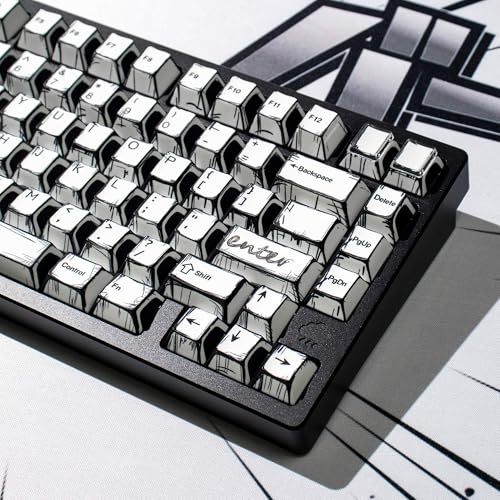 mintcaps PBT Retro Keycaps - White Japanese Manga Theme Keycaps Set,141 Keys Cherry Profile Dye-Sub Custom Keycap for 60%, 65%,75%,100% Cherry MX Mechanical Keyboard